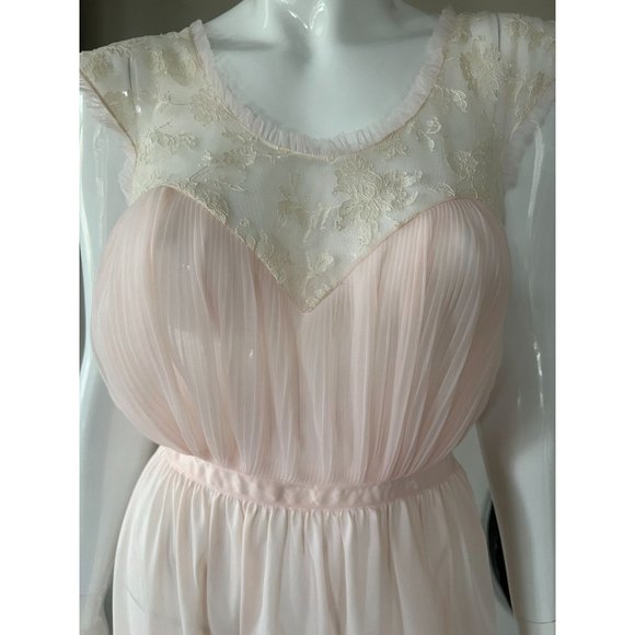 Vintage 50s 60s Juliana Lingerie blush pink lace pleated Negligee Size 34 S/M - Picture 3 of 11